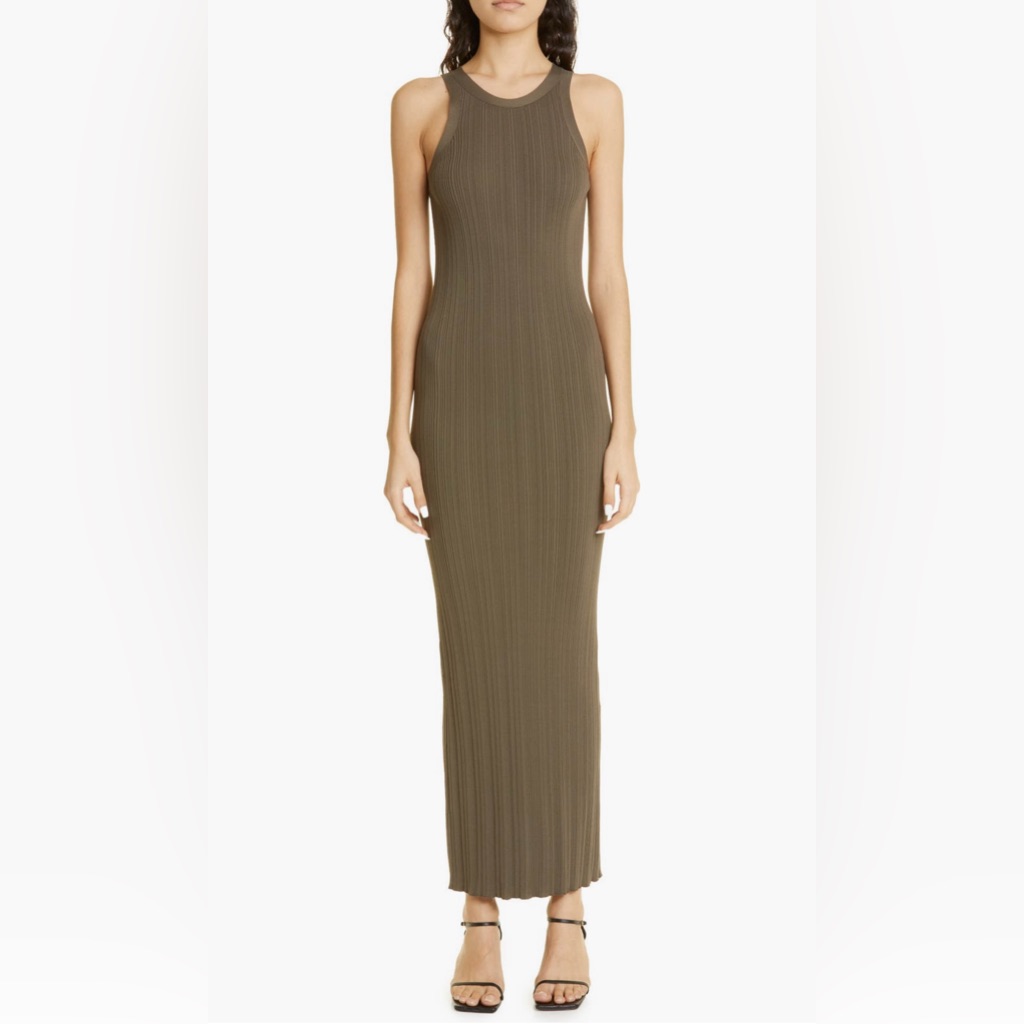 Toteme Seamless Rib Tank Dress Size Small Olive Green
